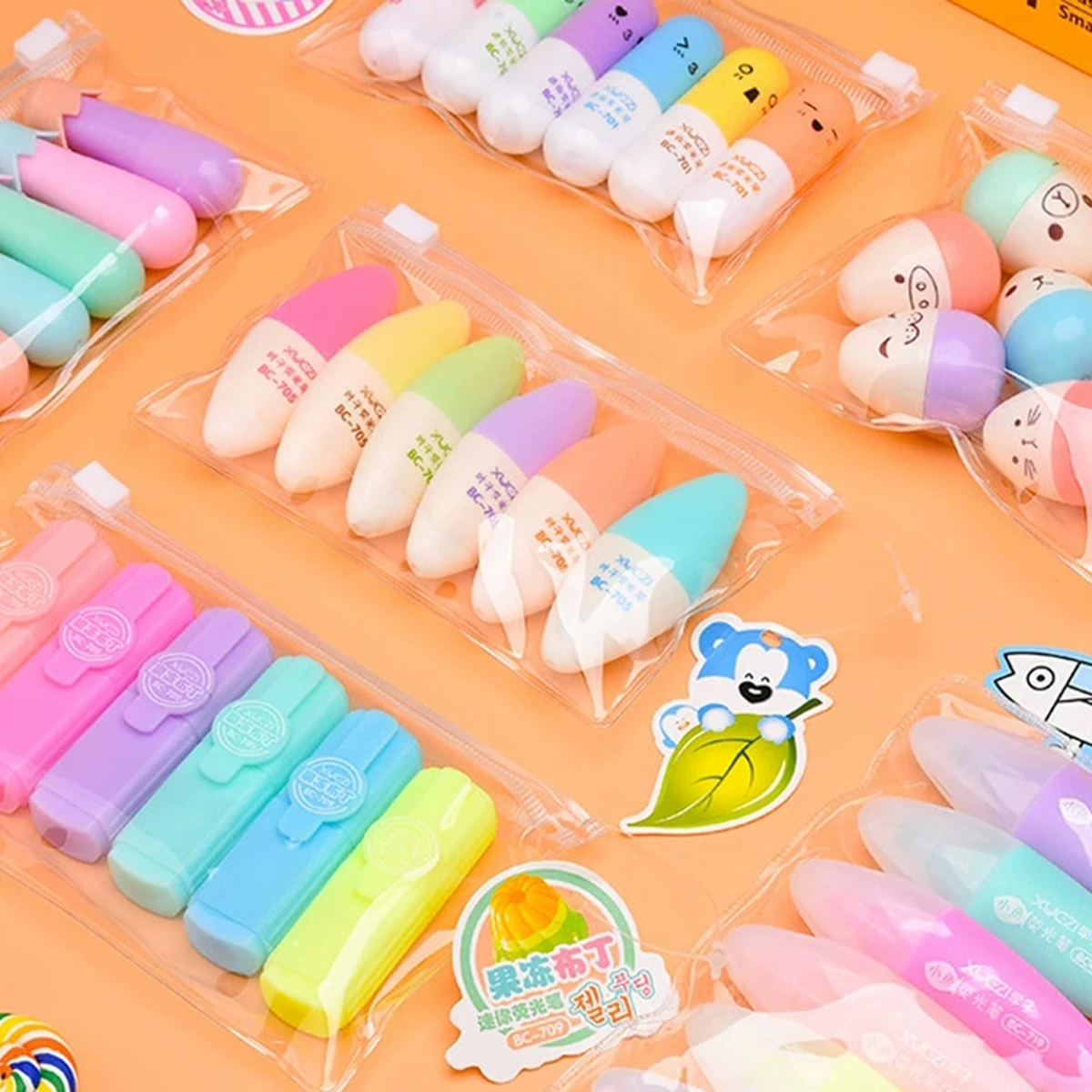Highlighter Pen 6PCS/Set Leaves Mushroom Cute Kawaii Chalk Marker Pens Stationery School Supplies