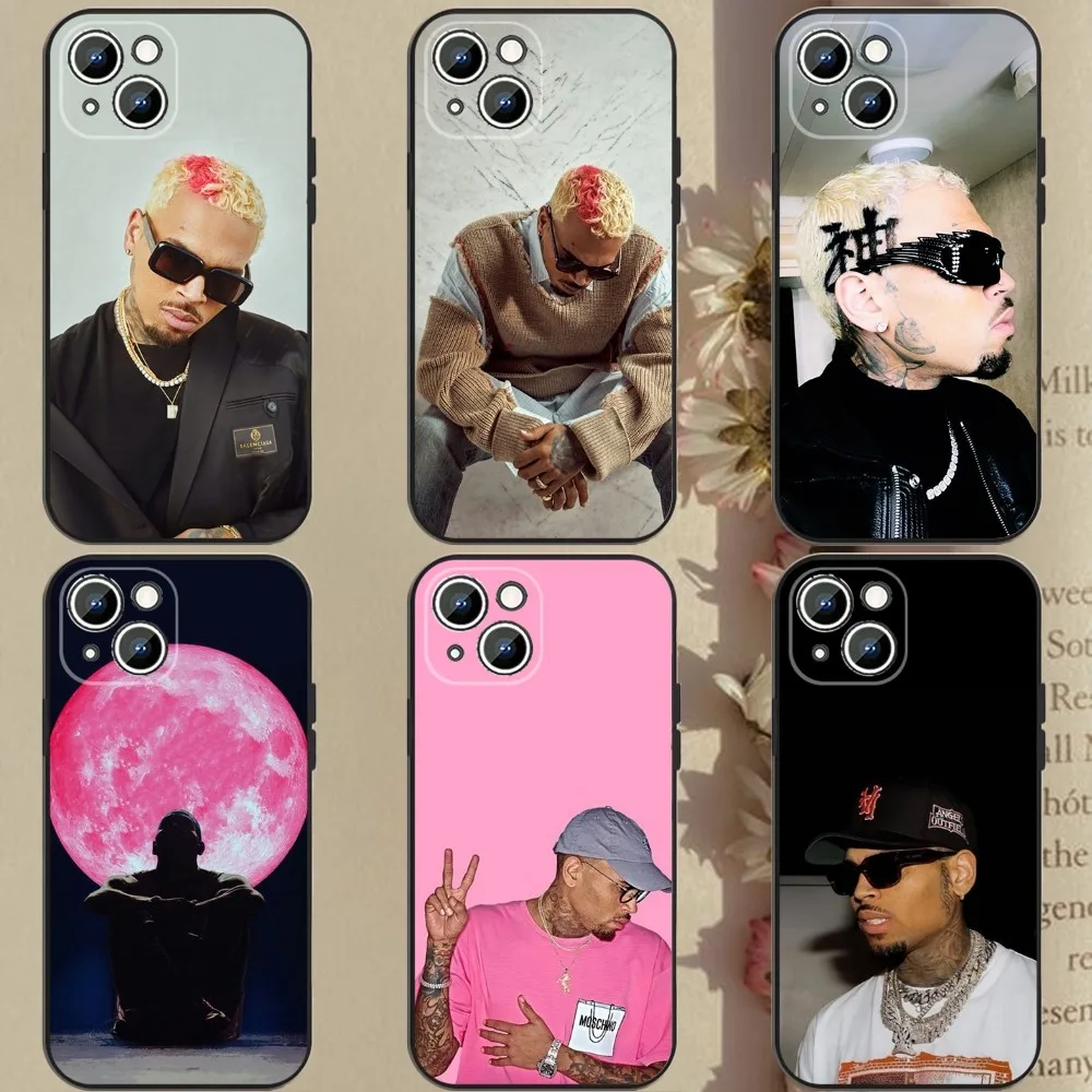 Custodia Per Telefono C-Chris Brown Rapper Per Apple Iphone 15,14,13,12,11,Xs,Xr,X,8,7,Pro,Max,Plus,Mini Cover Nera In Silicone