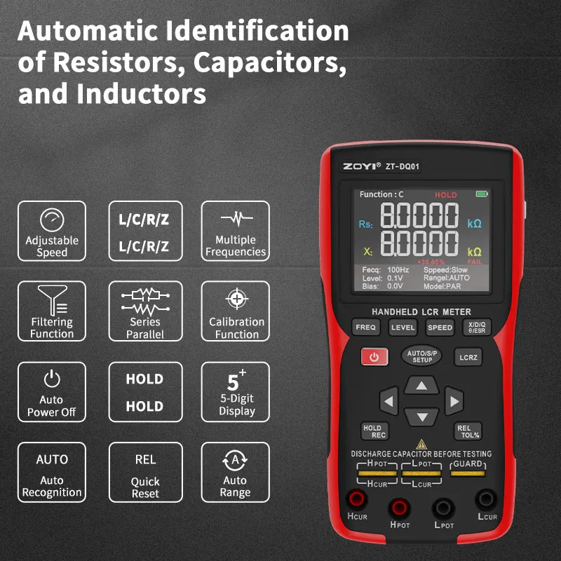Electronic Repair Handheld LCR Digital Bridge True Four-Wire 100Hz-100kHz L/C/R/Z/ESR Tester ZOYI ZT-DQ01 2