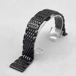 Premium Solid Stainless Steel Watch Band with Butterfly Clasp - Replacement Strap Bracelet - 21mm (Black)
