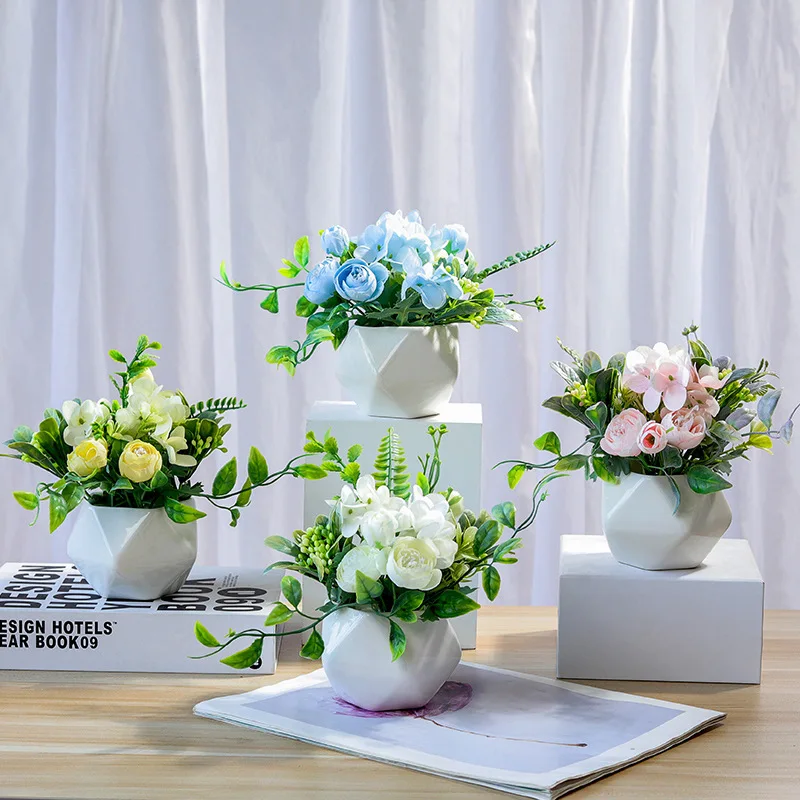 

Nordic Minimalist Geometric Simulation Flower Decorations Living Room Dining Table, Home Green Plants and Bonsai