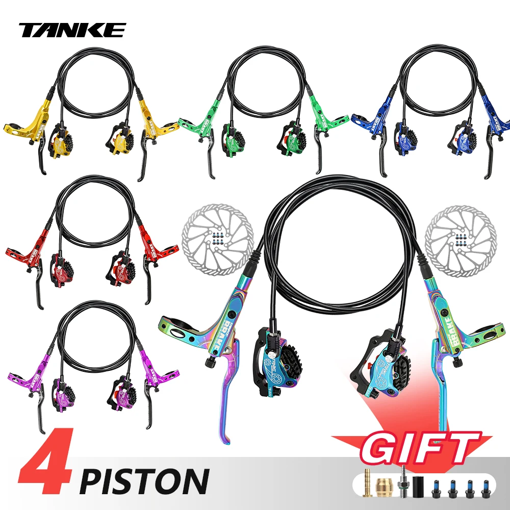 

TANKE MTB 4 Piston Hydraulic Disc Brake Bicycle Resin Pad Hydraulic Caliper Front and Rear Grips 160mm Rotor TB-600 Brake