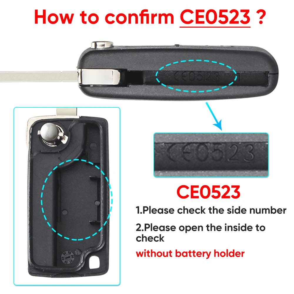 Remote Control Car Key Case 3 Button Flip Folding Remote Key Fob Shell, for  Peugeot 207/208/307/308/407/408/607 CE0536/CE0523 HU83/VA2,ce0536 HU83