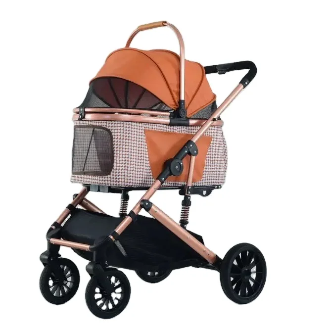 

Luxury Oxford Foldable Portable Dog Pushchair Buggy Puppy Pram with 4 Wheels for Medium and Large Dogs
