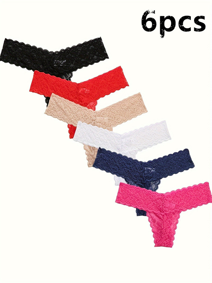 6pcs Women's sexy lace thong, comfortable and breathable, suitable for women to wear T pants
