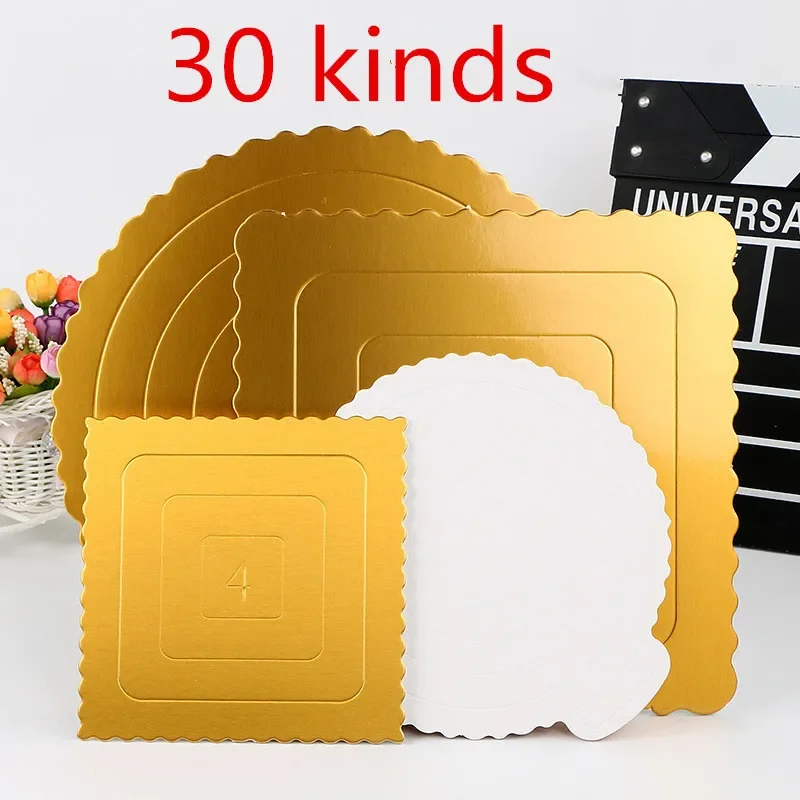 Round Square Mousse Cake Boards Mat Food Grade Paper 10 pcs Kitchen Baking accessories Gold New Year Wedding Cake Displays Tray