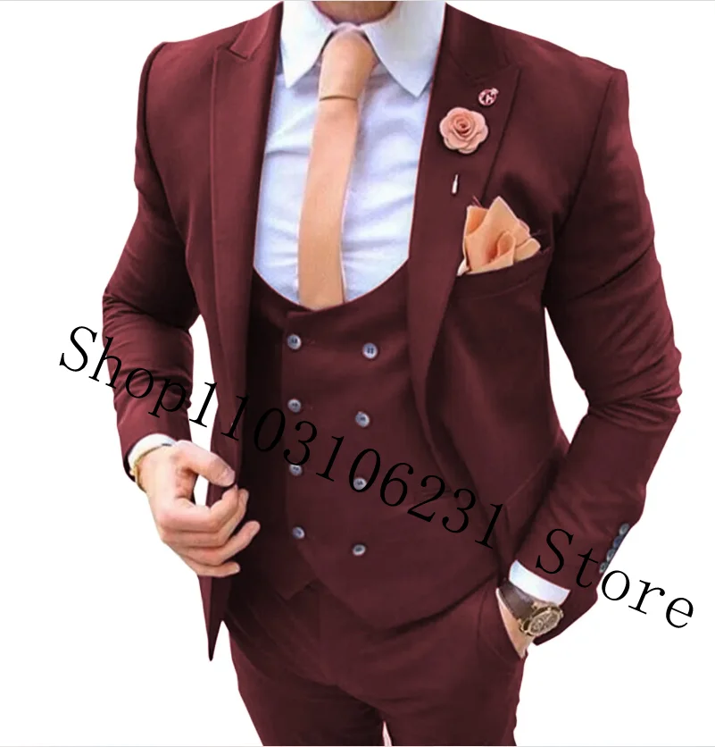 3 Piece Men Suits for Wedding Party Business Formal Male Suits Groom Tuxedos Blazer+Vest+Pants Slim Fit Costume Homme Mariage