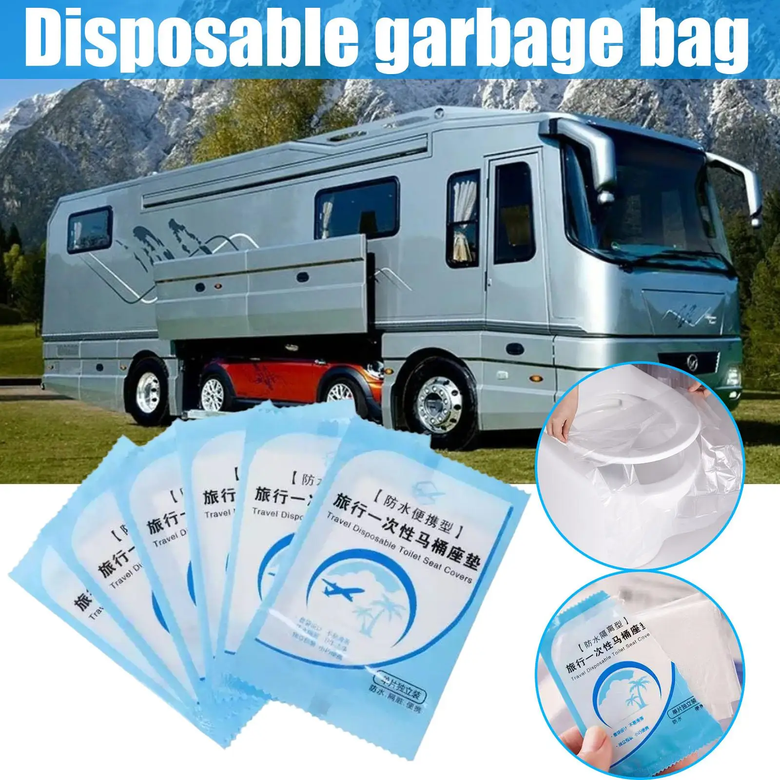 Toilet Seat Cover Portable Disposable Garbage Bag Waterproof Anti-Slip Travel/Camping Bathroom