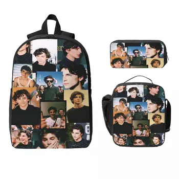 3Pcs Timothee Chalamet Backpack Set for Children Pen Bags Bookbag Sets with Lunch Box For School Students Knapsack 1