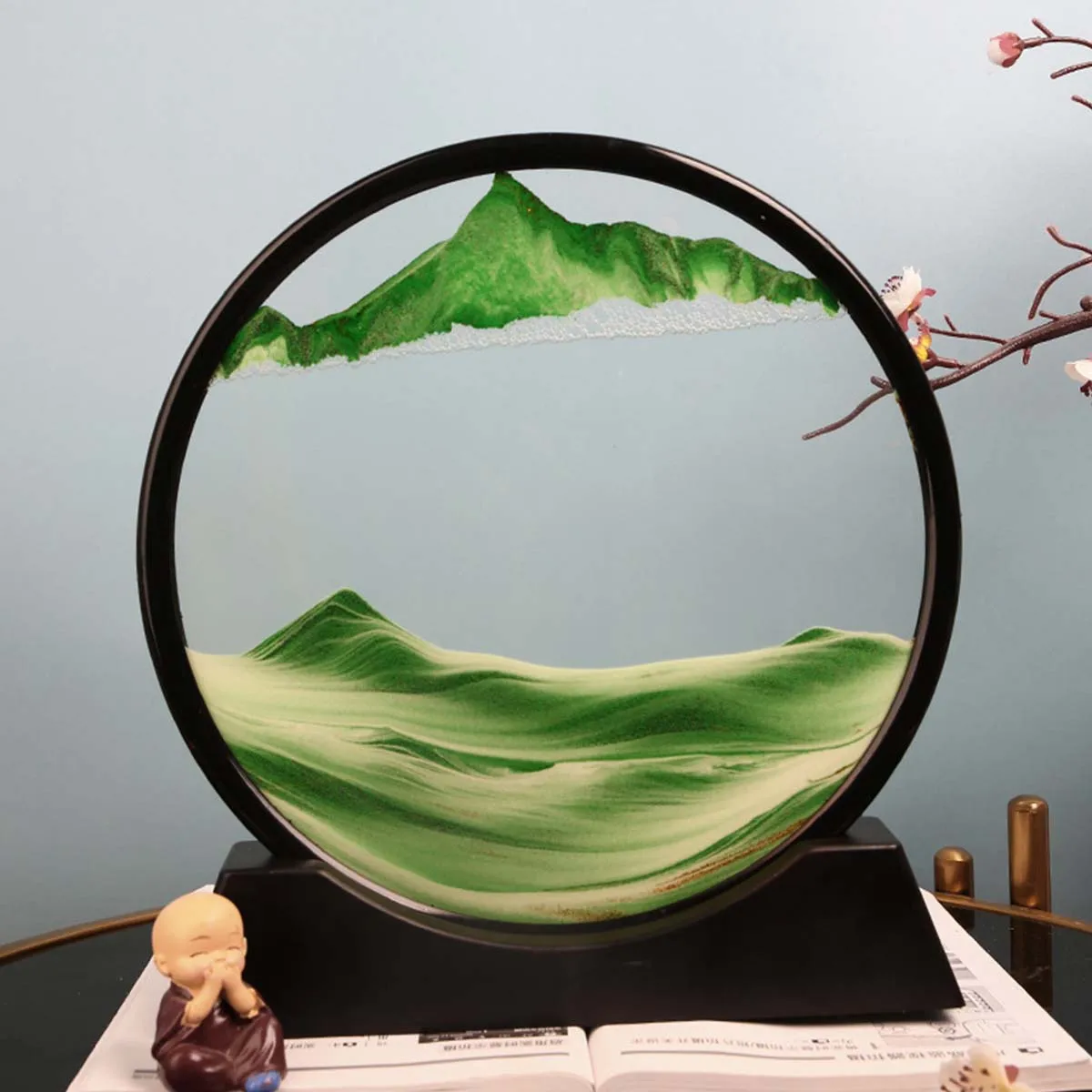 1pc Ornament Crafts Round Quicksand Painting Living Room Hourglass Graduation Gift New Landscape Painting Office Creative Decoration