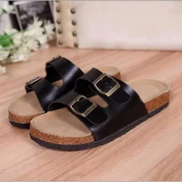 Couples Cork Slippers Women's Summer Sandals Beach Flat Sandals Buckle Casual Slippers Soft Wood Bottom Comfortable Shoes