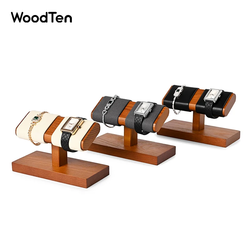 WoodTen 거치대 시계 디스플레이 정리함 스탠드, 팔찌 시계 디스플레이 랙, T자형 솔리드 우드 시계 스탠드