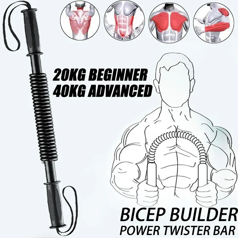 Power Twister Bar Arm Strength Trainer Fitness Spring Stick for Arm Upper Body Strength Training 20KG/40KG