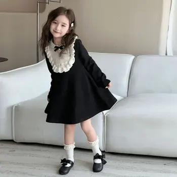 Girls Knitted Dresses 2025 Autumn and Winter New French Style Woolen Skirts Children Knitted Dresses 1
