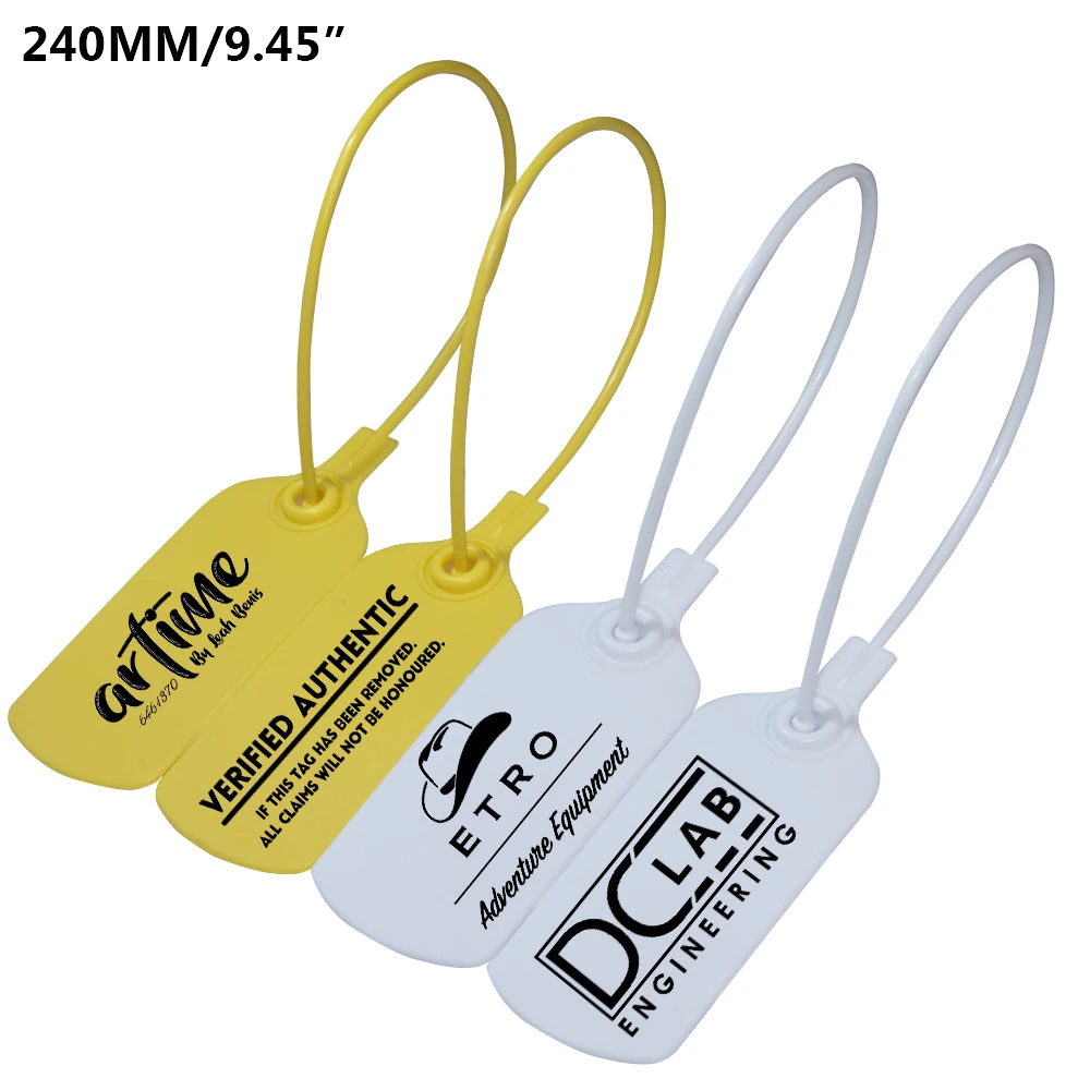 Clothing hang tags 100pcs business clothing hang tags personalized plastic security seal print garment shoe clothes bag label 240mm