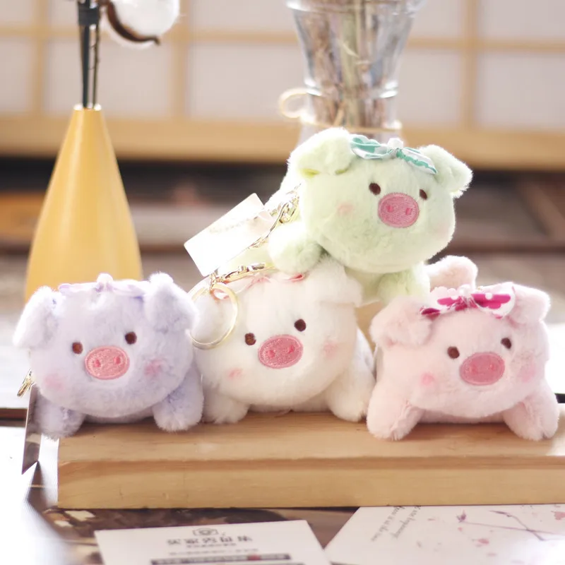 12cm Plush Keychain Soft Lovely Bow Cartoon Piggy Plush Toy Ornament