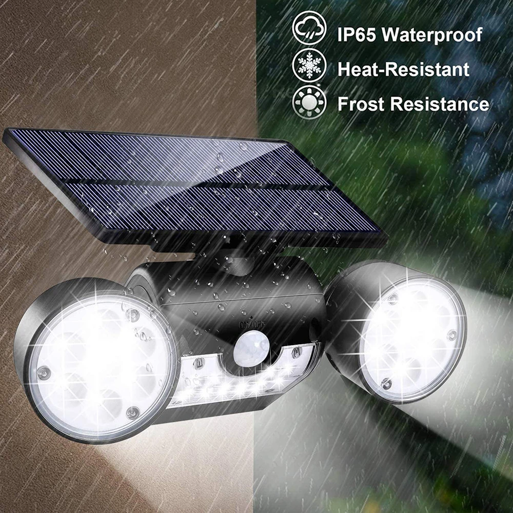 Solar 3 Head Motion Sensor Security Lights Outdoor Adjustable Flood Light IP65 Waterproof for Porch Garden Patio Yard Pathway