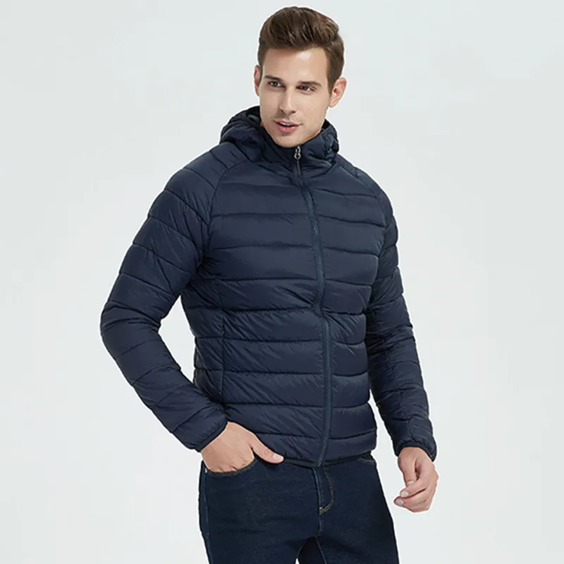 Men Cotton Down Jacket Hooded Parkas Zip Pocket Outerwear Winter