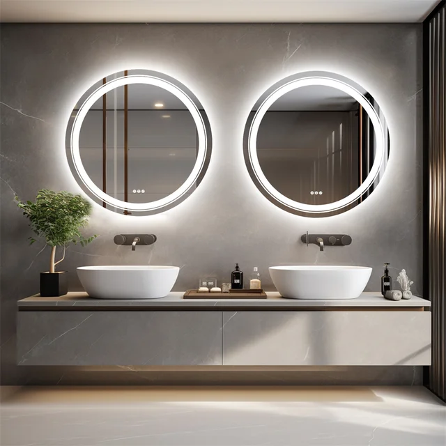 LUVODI Round Smart Mirror Bathroom Illuminate Waterproof Wash Basin Shower Vanity Mirror with Touch Screen