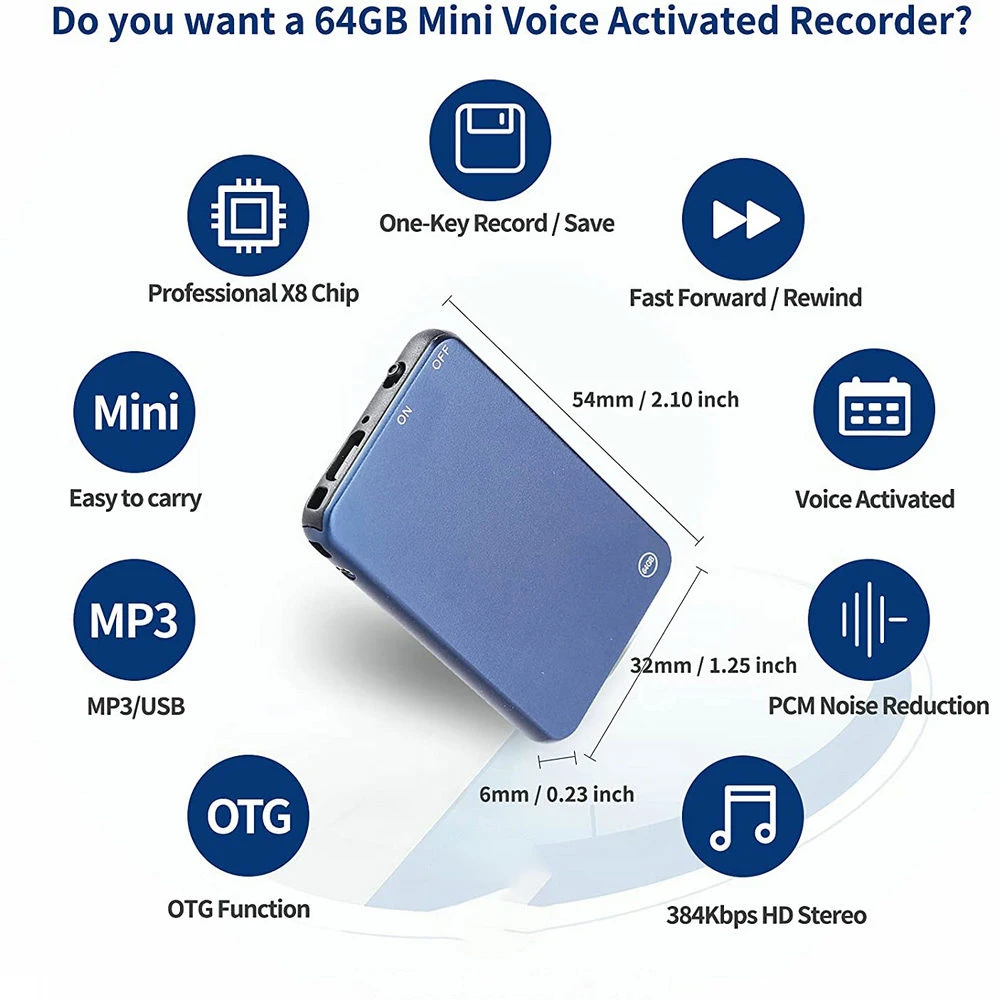 V15 One Key Recording Digital Audio Recorder Intelligent Noise Reduction Long Time Professional Recording Drive MP3 Record voice recorder