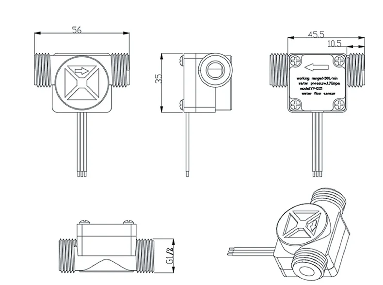 YF-S201 Hall Flow Sensors Water Flow Sensor Hall Effect Liquid Meter G1/2 1/2 In