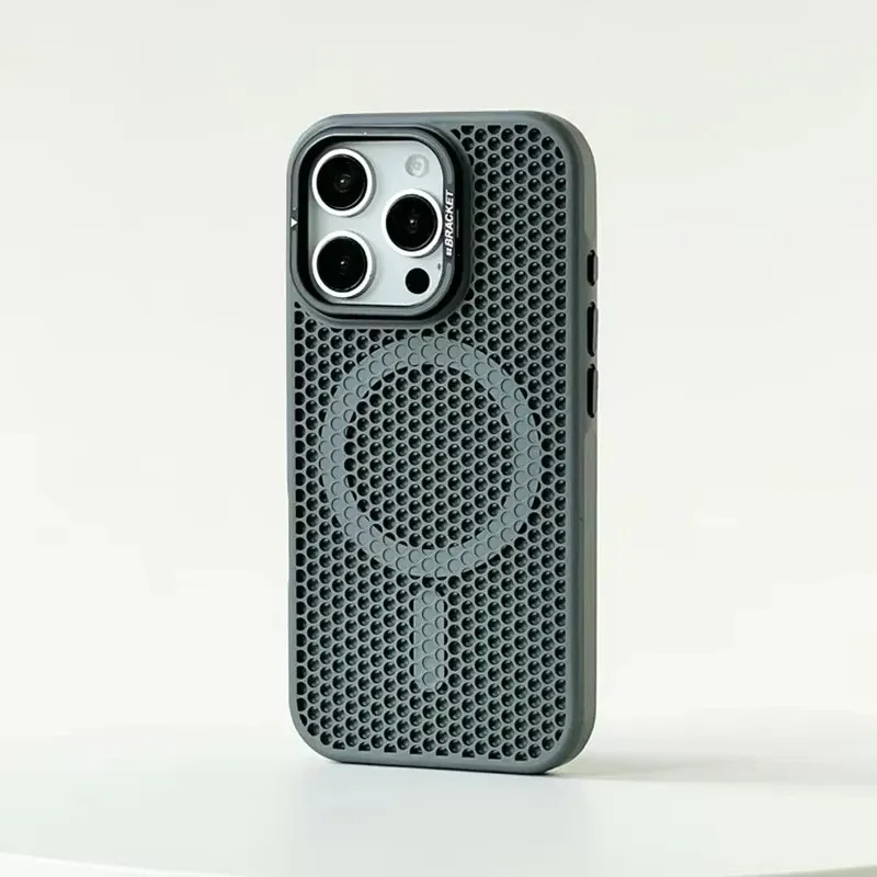 Honeycomb Mesh Cooling MagSafe Case with Alloy Lens Bracket and Wireless Charging Cover