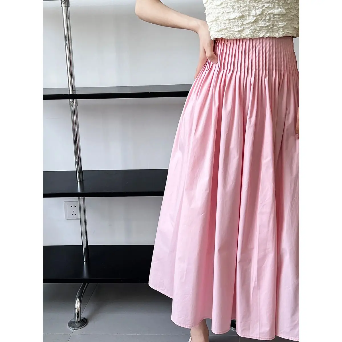 Fashion Woman 2023 Summer New Style High Waist Temperament Design Pleated Skirt A Line Elastic Skirt Long Sweet Umbrella Skirts