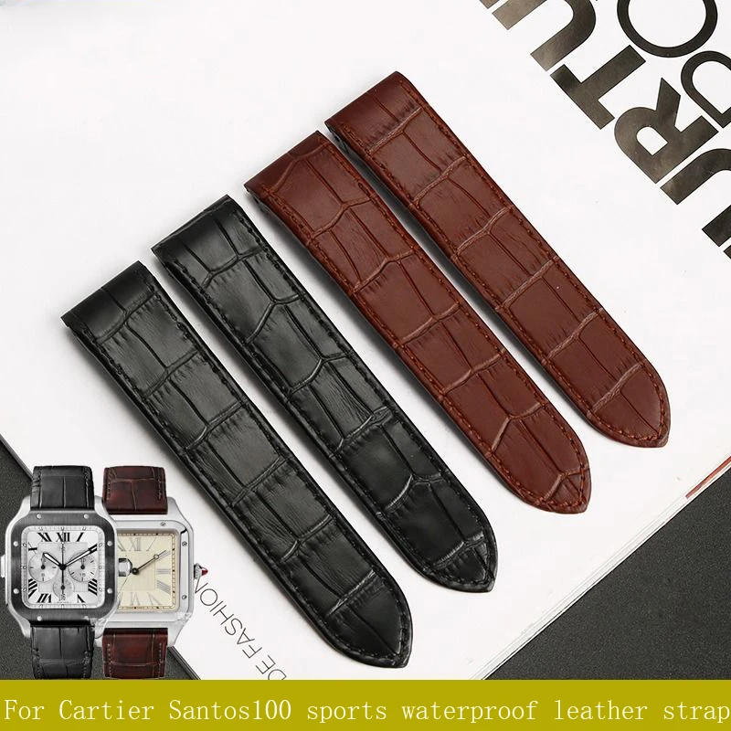 

Genuine Leather strap men's watch accessories for Cartier Santos100 sports waterproof leather strap bracelet watch band 20mm23mm