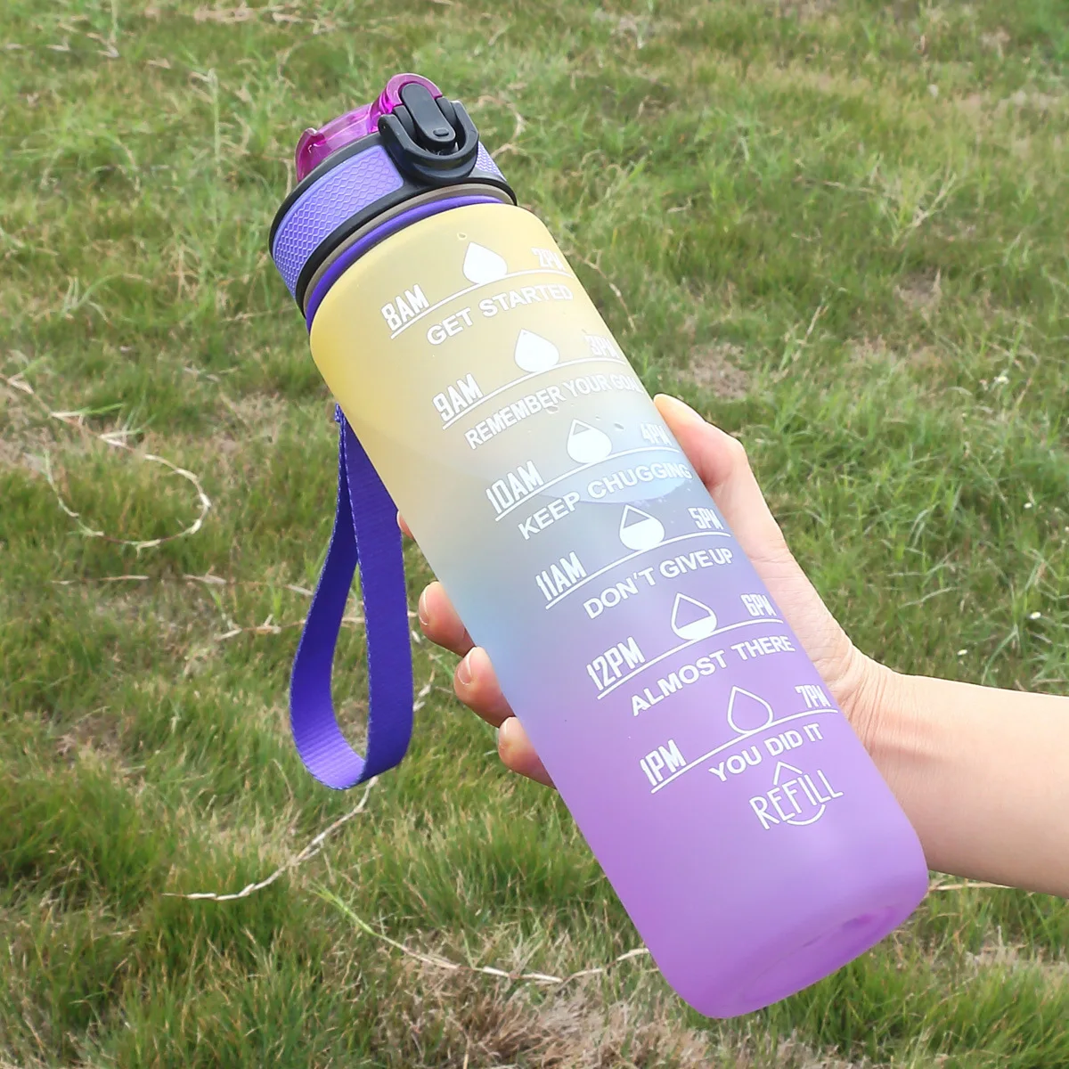Description Picture 3 of item1 Liter Water Bottle Gradual Color Sport Water Bottle Leakproof Drinking Gourd Outdoor Travel Gym Jugs Camping Kitchen Equipment