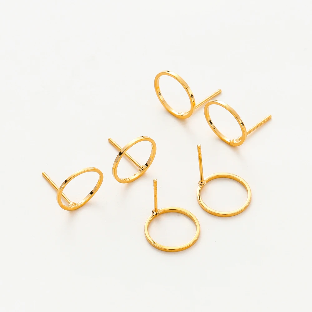 10pcs/lot 4 Styles 14K 18K Gold Plated Post Earrings Findings Round Stud Earring Hooks Accessories DIY Jewelry Making Supplies