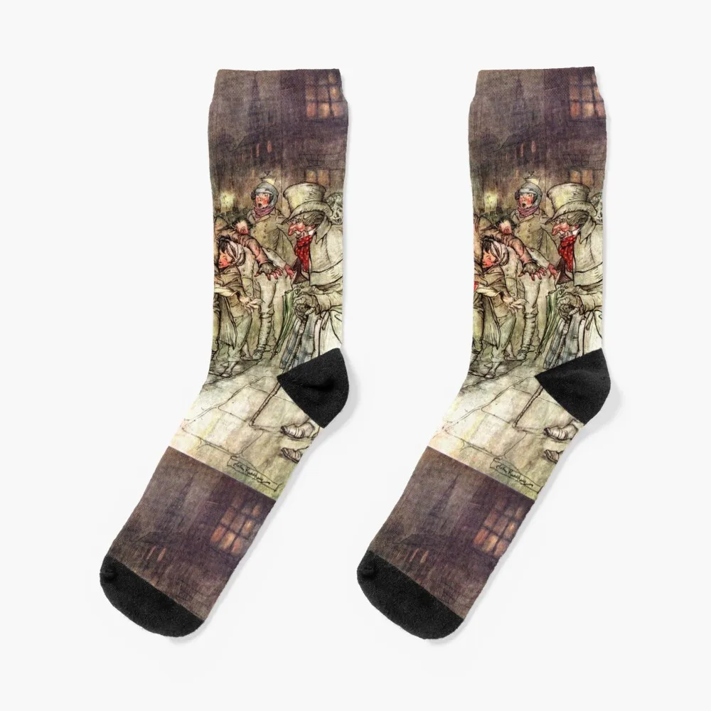 

Bob Cratchit Sledding - A Christmas Carol - Arthur Rackham Socks winter socks kids socks golf New year's socks Men Socks Women's