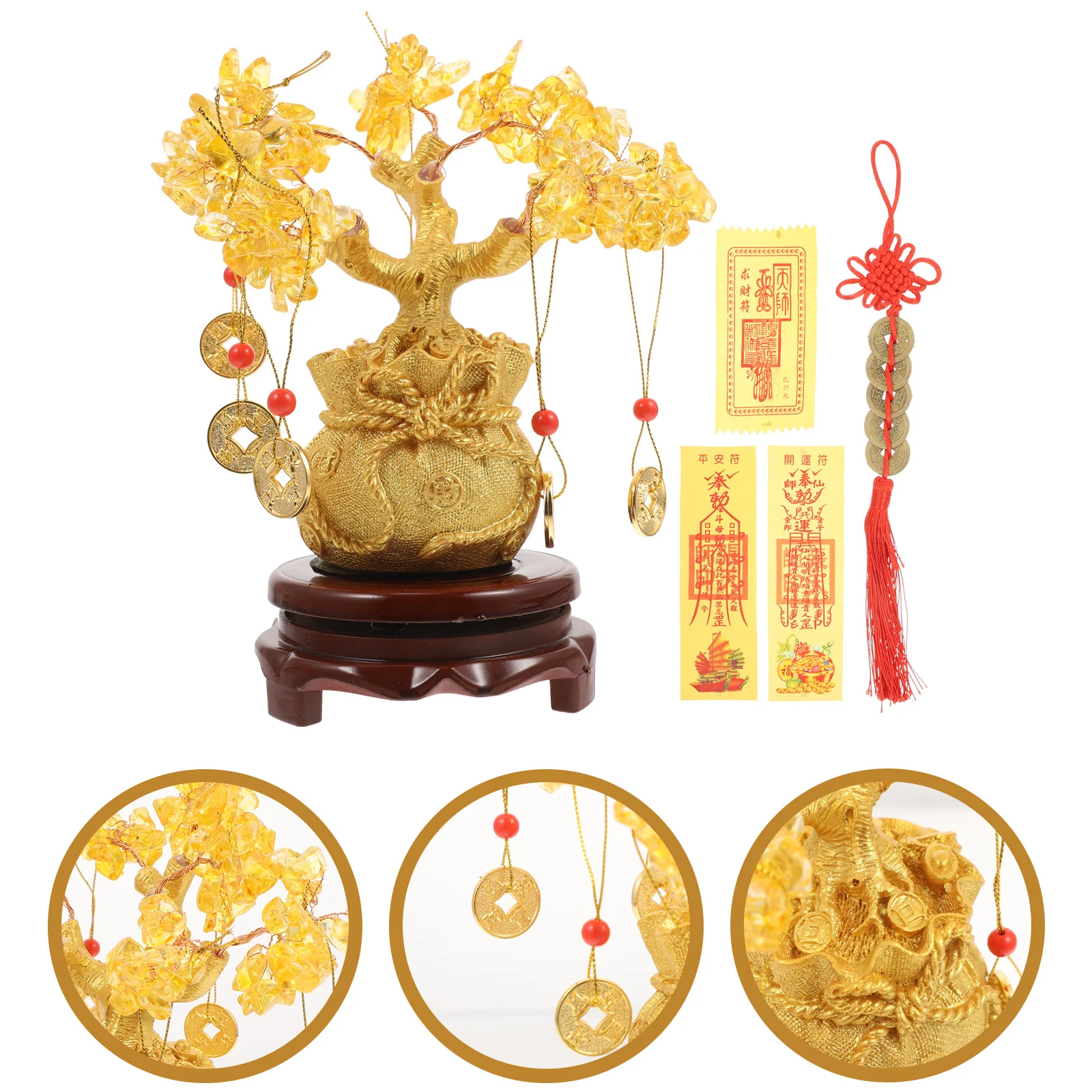 

19cm Natural Crystal Tree Money Tree Ornaments Bonsai Style Wealth Luck Feng Shui Ornaments Home Decor(with Gold Coins and Base)