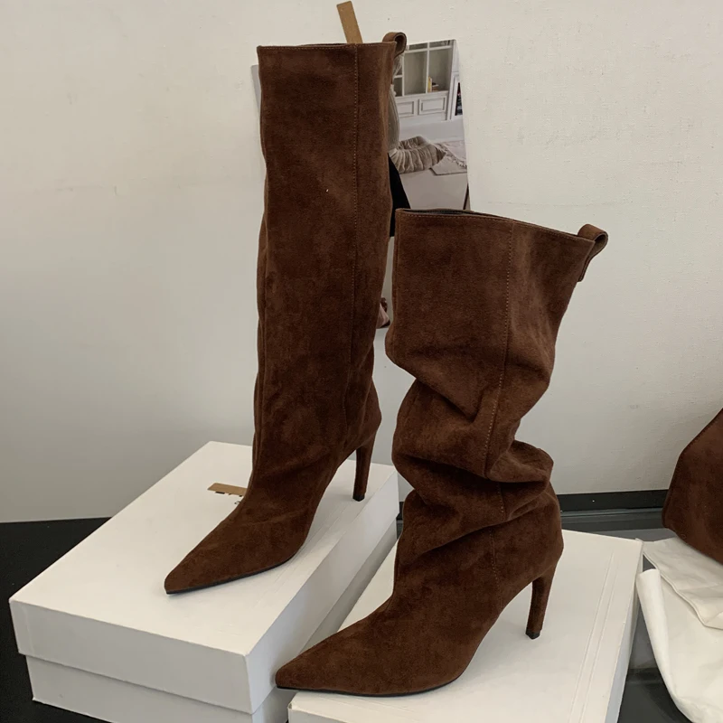 Eilyken Street Style Winter Pointed Toe Women Knee-High Boots Sexy Thin Thin Heels Female Shoes Punk Vintage Long Booties