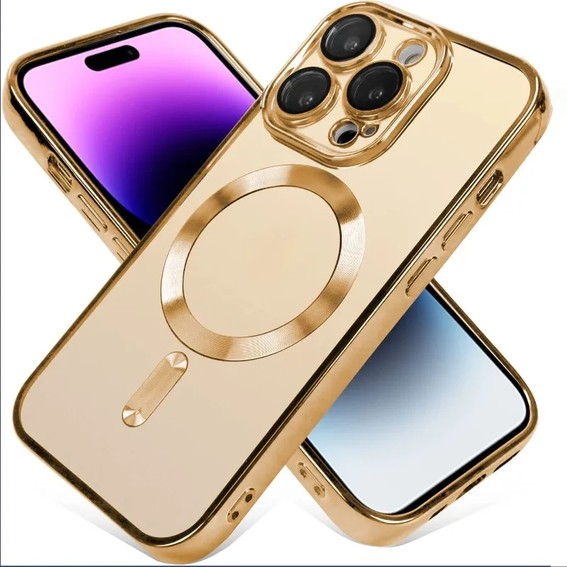 Desert Gold Wireless Charging Clear Case with Magnetic Electroplate Bumper Cover