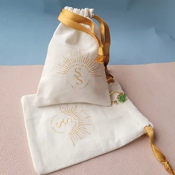 Cotton Gift Bags Gold Ribbon Logo 7x9cm 9x12cm 10x15cm pack of 50 Eyelashes Makeup Dust Sack Jewelry Drawstring Pouches