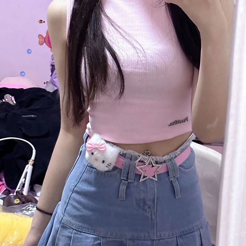 애니메이션 산리오 피규어 허리 벨트, 헬로 키티 봉제 인형, 카와이 PU 가죽 벨트, 소녀 레저 원피스 청바지 와일드 허리띠, 230cm