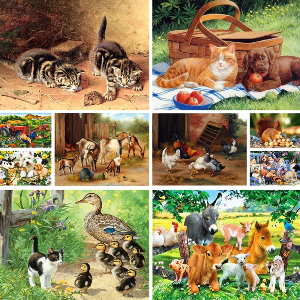 Farm Animals Ab Diamond Painting Cross Stitch Gothic Home Decor Bathroom Decor Full Round Diamond Mother Gift 2023 New Wholesale