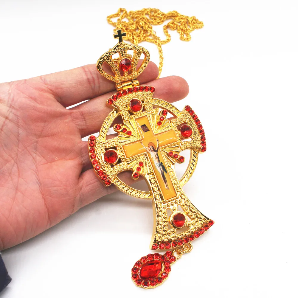 

Jesus Cross Necklace Orthodox Christ Catholic Prayer Church Priests Crucifixo Religious Christmas Gift 120cm Chain