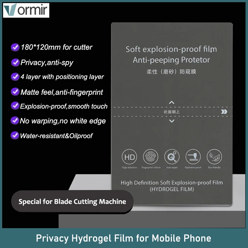 Vormir 20pcs Privacy Hydrogel Sheets for All Mobile Phone Screen Protector HD Green TPU Film for iPhone Skin Cutting Machine