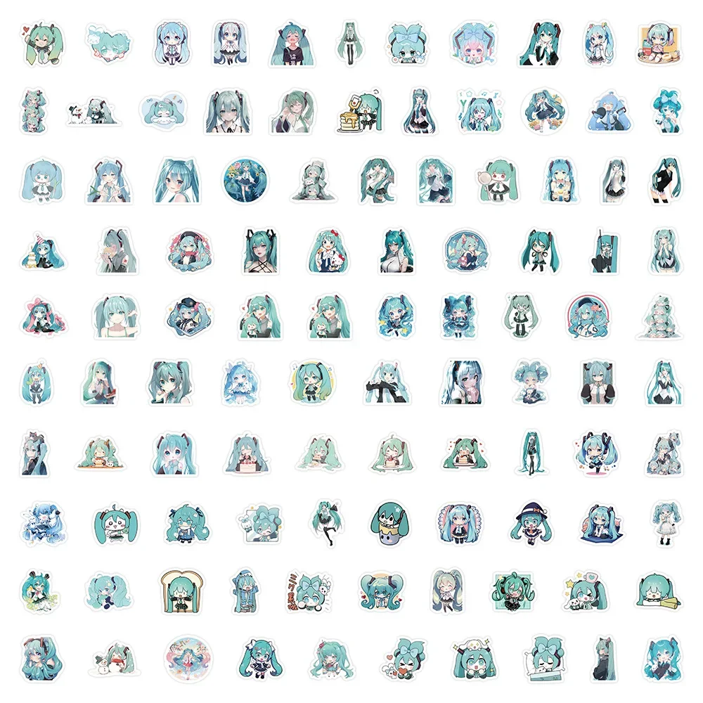 100 Stück Hatsune süße Miku-Aufkleber-Set, wasserdichte Handyhülle, Cartoon-Journaling, Schreibwaren, Kawaii-Verpackung, Laptop-Aufkleber – Detail 4