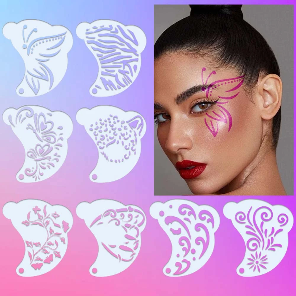 Makeup Tools Reusable Face Paint Templates Multiple Pattern Hand Painting Body Art Paint Stencils Flowers Leaves Decorative DIY Makeup Tools