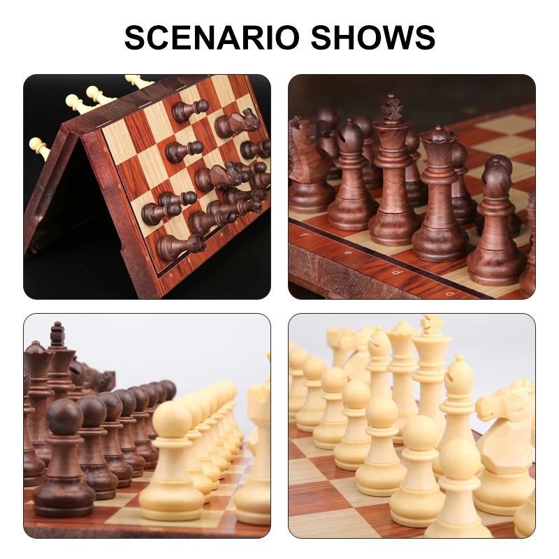 Wood grain Plastic Chessboard Adult Kids Travel Camp Tabletop Game Portable Folding Chess Set With 32Pcs Magnetic Chessman board game magnetic chess set foldable chess board folding chess board chess pieces and board