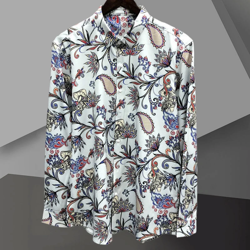 

Весенняя рубашка с контрастным принтом, рубашка с длинным рукавом, уличная одежда, повседневная рубашка с цветочным принтом кешью, Женская классическая блузка