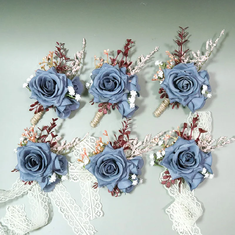 Boutonniere And Wrist Corsage Wedding Supplies Wedding Flower Art Simulation Flower Business Celebration Opening Guests 473 bridal bouquet handmade blue ribbon rhinestone simulation flower wedding party supplies