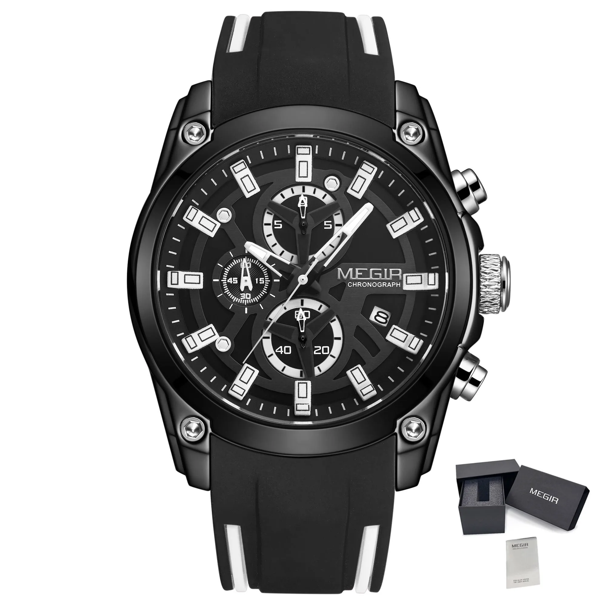 Luxury Sport Military Chronograph Wristwatch for Men - Luminous Quartz with Silicone Strap
