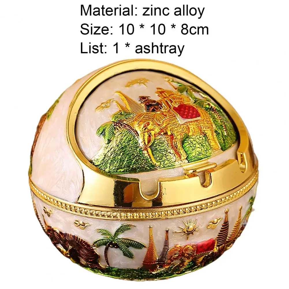 Portable Ashtray Windproof Ash Tray Vintage Zinc Alloy Flower Pattern Globe-Cigarette Ashtray Lid-Tabletop