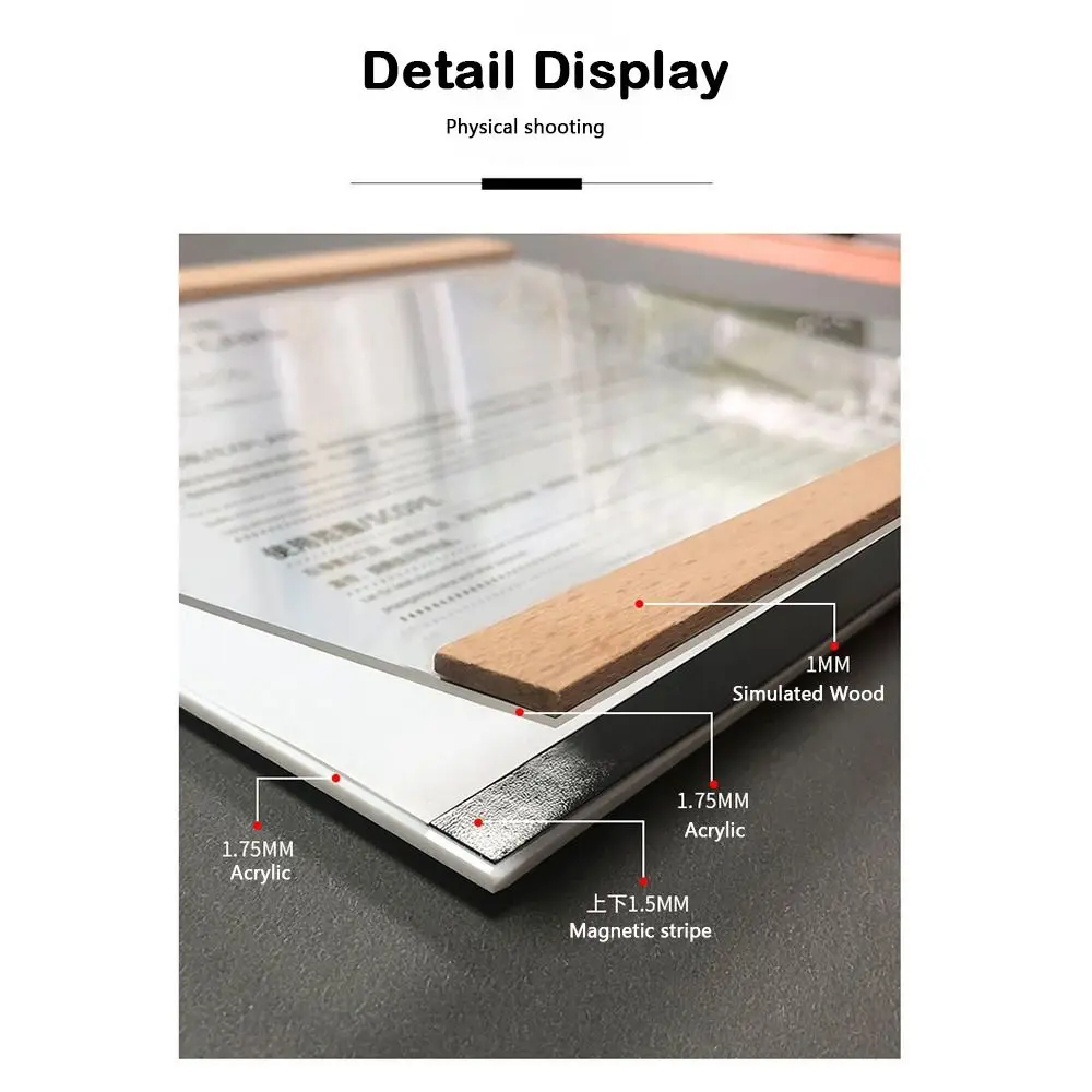 Durable Acrylic Display Frame Magnetic A3/A4/A5 Business License Frame Transparent Wall Mounted Certificate