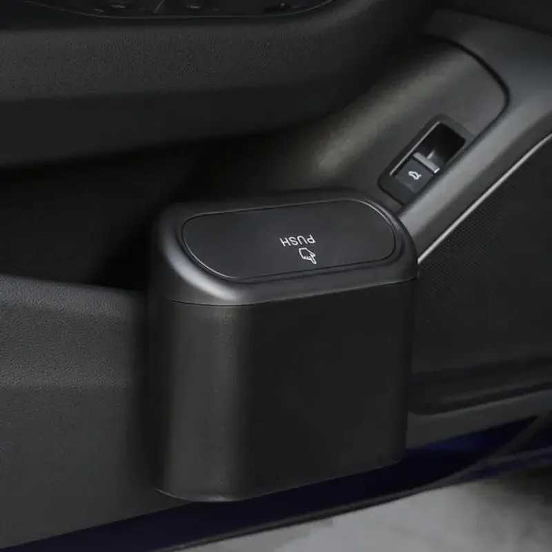 Hanging Car Trash Can with Lid Mini Tray Dustbin Garbage Box Trash Car Interior Storage Case Bin Push Can Accessories
