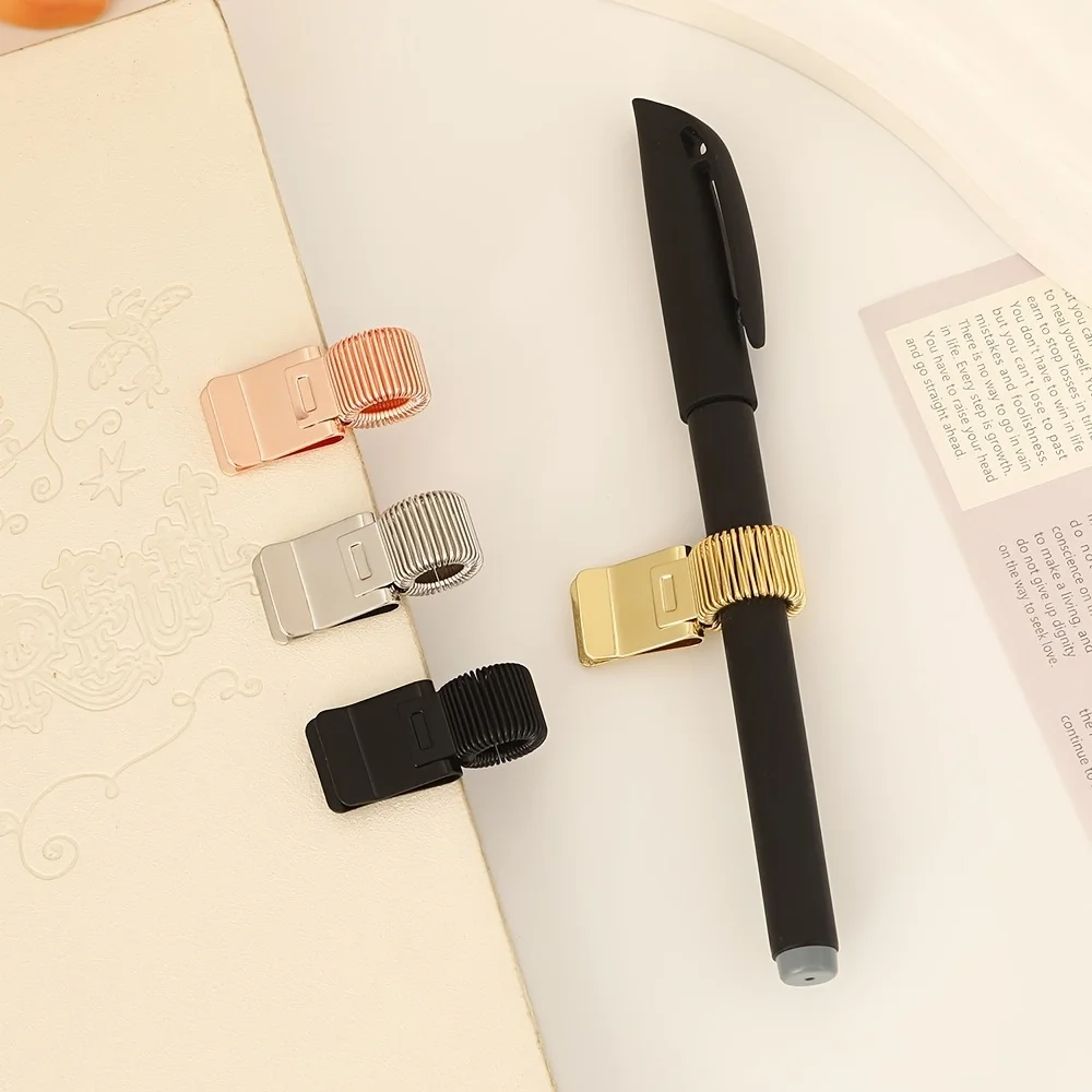 1pc Heavy-Duty Metal Pen Clip with Spring - Secure Grip Notebook Paper Clip, Minimalist Desk Organizer for School, Office