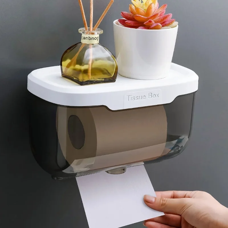 Tissue Holder Bathroom Bedroom Office Desk Wall Mounted Durable Waterproof Tissue Box